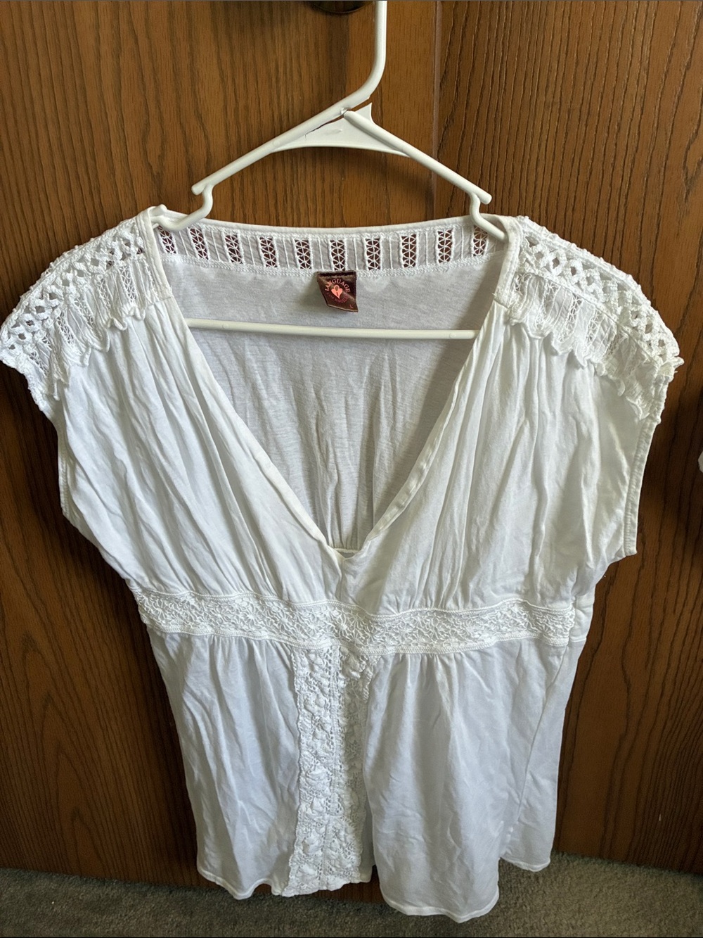 Language White Crochet-Trim V-Neck Tunic
